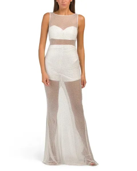 Иллюзионное платье без рукавов Jovani, цвет Off White