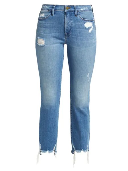 Эластичные прямые джинсы Le High с высокой посадкой и эффектом потертости Frame