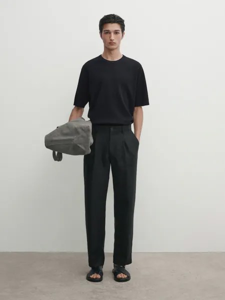 Хлопковая трикотажная футболка с короткими рукавами Massimo Dutti, синий