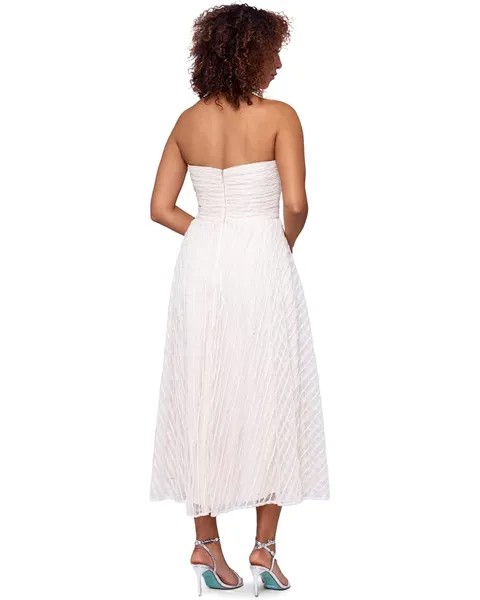 Платье Betsy & Adam Long Strapless Embroidered Mesh Midi Dress, кремовый