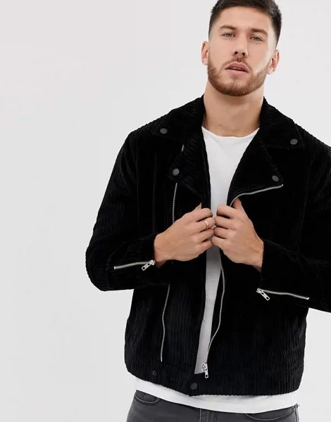 Черная вельветовая байкерская куртка ASOS DESIGN-Серый