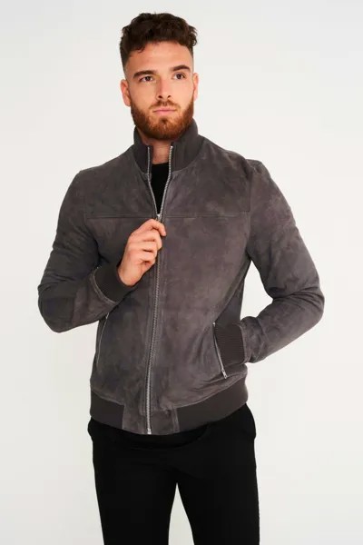 Бомбер из козьей замши с высоким воротником Barneys Originals, серый
