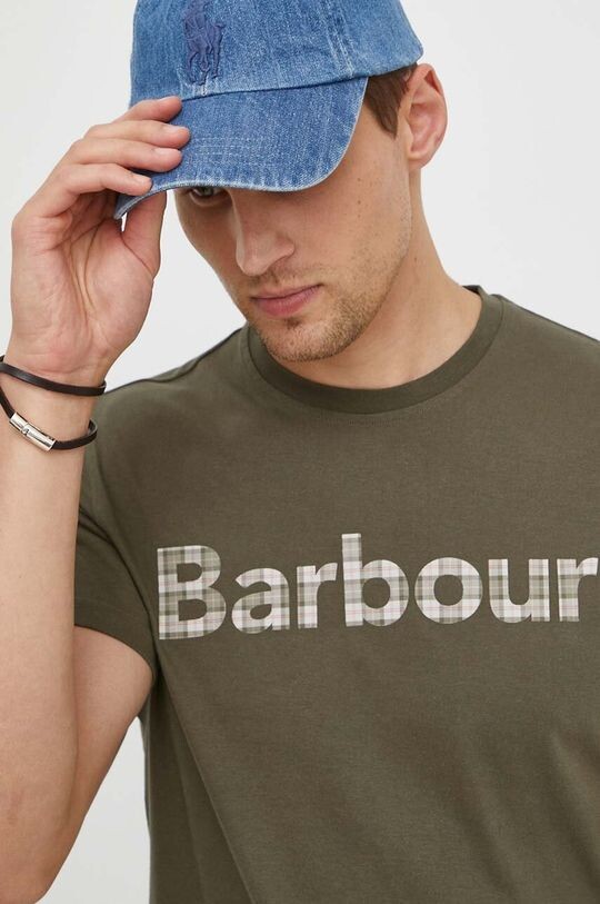 Хлопковая футболка Barbour, зеленый
