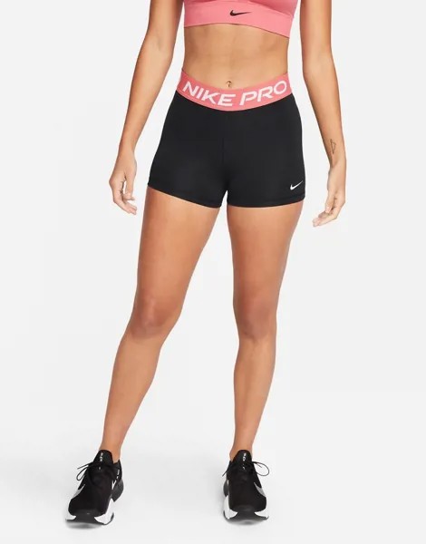 Черные облегающие шорты длиной 3 дюйма с розовым элементом Nike Pro Training 365-Черный цвет