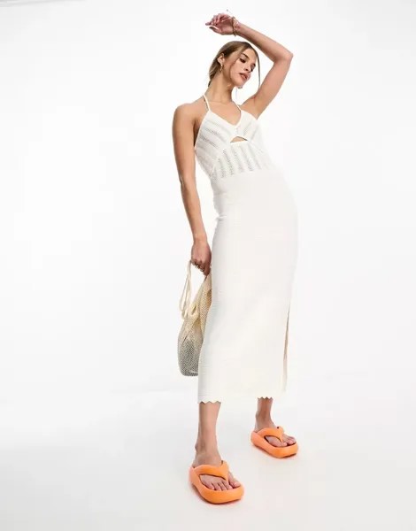 Белое платье миди с воротником-халтером & Other Stories с декоративным вырезом и вставкой, связанной крючком