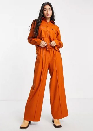 Широкие брюки рыжего цвета из переработанного смесового материала от комплекта Aligne-Медный
