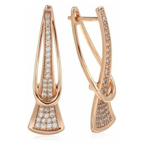 Серьги цепочки, циркон, золотой