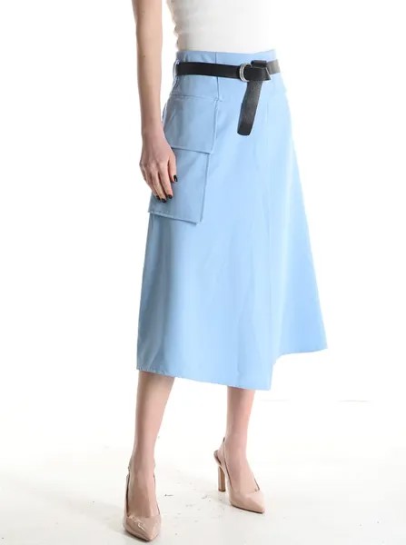 Длинная асимметричная юбка-тюльпан с поясом, светло-синий