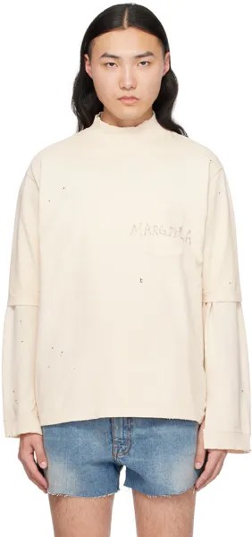 Кремового цвета Футболка с рукописной надписью Maison Margiela