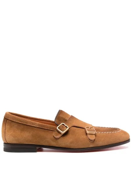 Santoni туфли монки с пряжками, коричневый