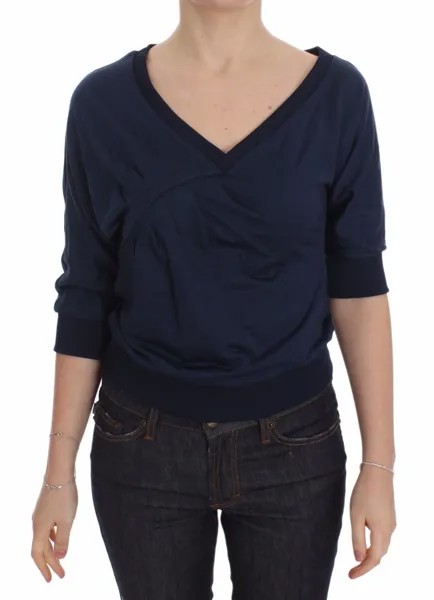EXTE Свитер, синий хлопковый топ, пуловер с глубоким v-образным вырезом, женский IT40 / США, рекомендованная розничная цена 220 долларов США