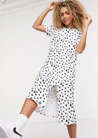 Белое платье-футболка миди в стиле oversized с принтом Urban Threads-Белый