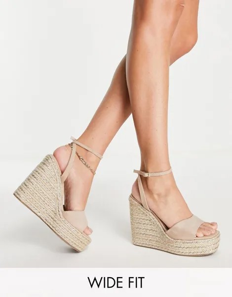Бежевые эспадрильи на танкетке ASOS DESIGN Wide Fit Tasha