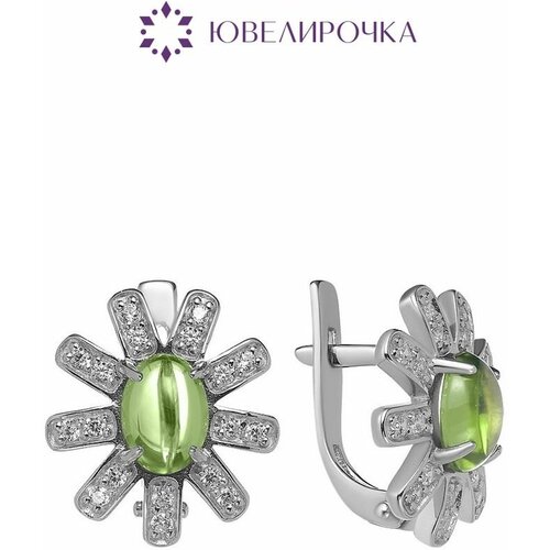 Серьги UVI Ювелирочка, серебро, 925 проба, родирование, хризолит, фианит, серебряный