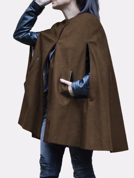 Повседневное пальто-накидка без рукавов с однотонным карманом для Женское