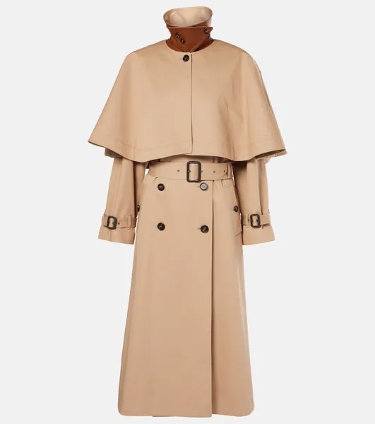 Тренч из хлопкового габардина с накидкой Chloé, коричневый
