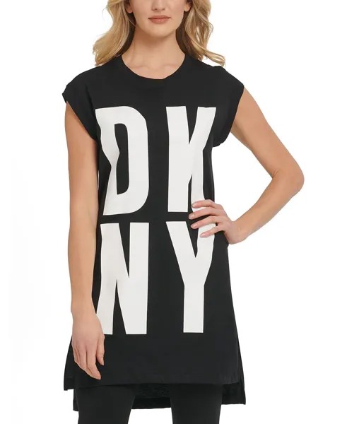 Туника high-low с логотипом DKNY, черно-белый