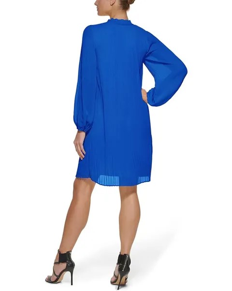Платье DKNY Long Sleeve Pleated Shift Dress with Neck Tie, цвет Cosmic Blue