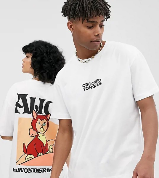 Белая oversize-футболка в стиле унисекс с принтом 