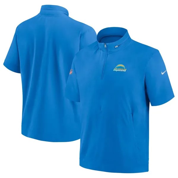 Мужская пудрово-синяя куртка Los Angeles Chargers Sideline Coach с капюшоном и молнией четверть рукава с короткими рукавами Nike