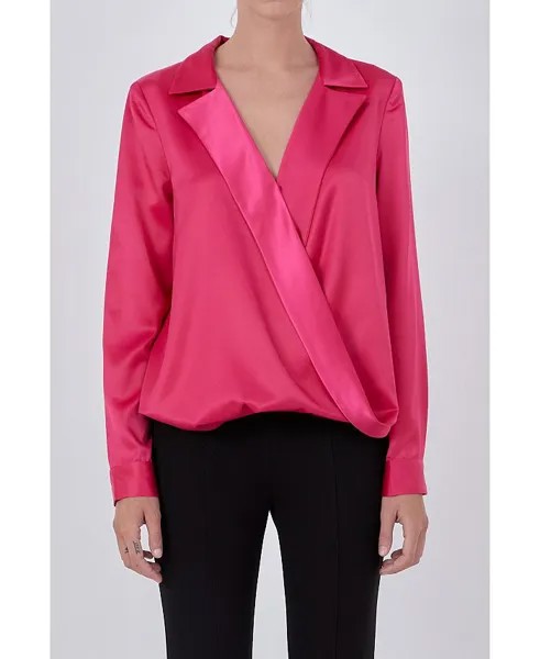 Женская атласная блузка с запахом endless rose, розовый