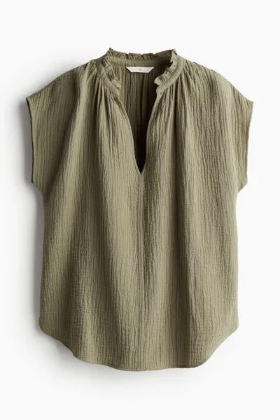 Хлопковая блузка с воланами H&M, зеленый