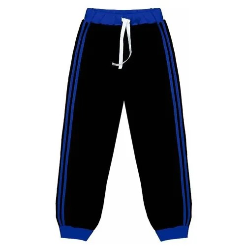 Черные спортивные брюки для мальчика с синими лампасами 79254-МС21 28/104