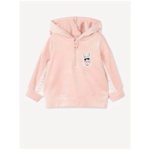 Розовое велюровое худи oversize с молнией для девочки Gloria Jeans, размер 2-3г/98