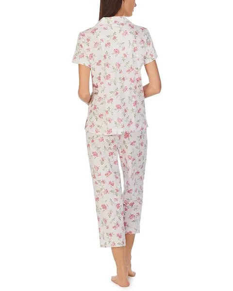 Пижамный комплект LAUREN Ralph Lauren Short Sleeve Notch Collar Capris PJ Set, цвет White Blue Floral