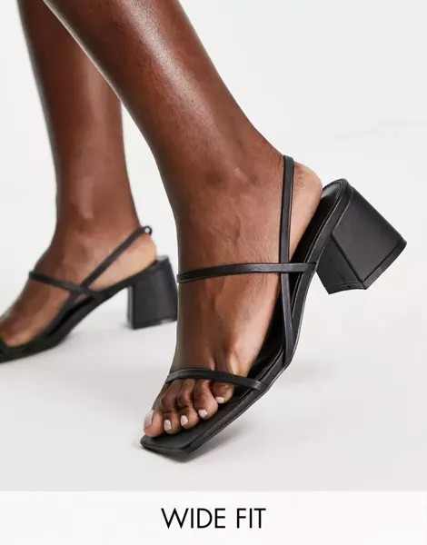 Черные босоножки на среднем каблуке из искусственной кожи с ремешками Public Desire Wide Fit Just Realize