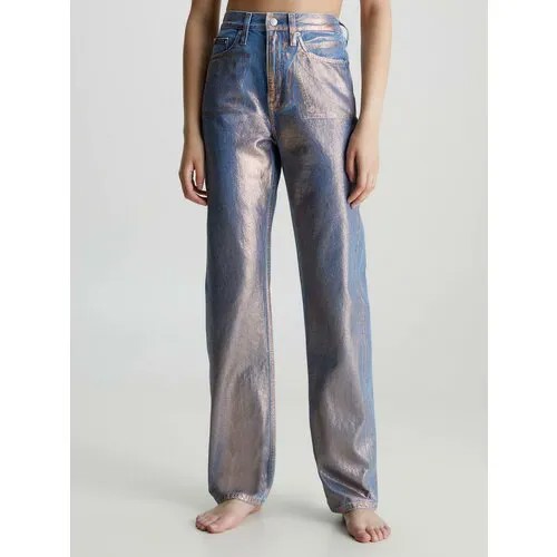 Джинсы CALVIN KLEIN High Rise Straight Metallic Jeans, размер 26/32, серебряный
