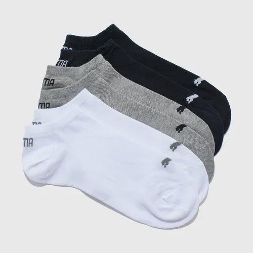 Носки PUMA Unisex Sneaker Plain, комплект, 3 пары, размер 46/46 (L), белый, серый, черный
