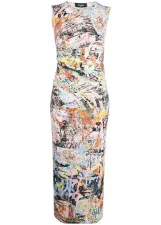Dsquared2 платье миди с абстрактным принтом и сборками