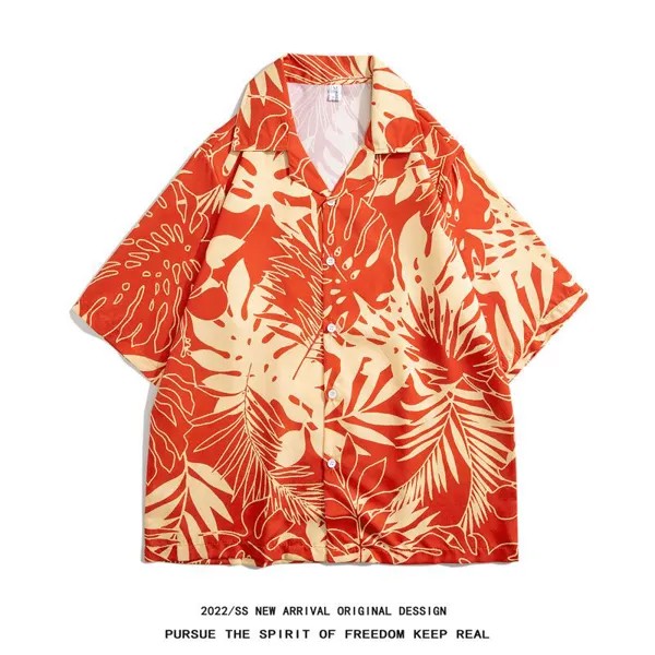 Гавайская рубашка с короткими рукавами Мужская летняя японская ретро повседневная харадзюку порт стиль принт пятиточечный рукав рубашка кардиган Ashion блузка для мужчин