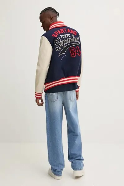 Шерстяной бомбер Superdry, темно-синий