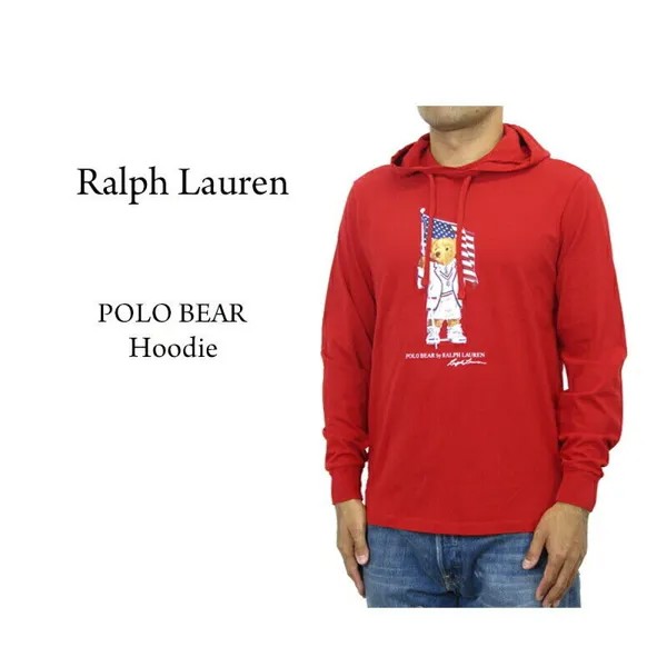Футболка-поло с длинными рукавами и капюшоном Polo Ralph Lauren — красный с флагом США —