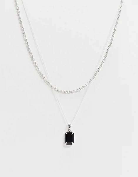 Серебристое ожерелье с черным камнем Chained & Able-Серебряный