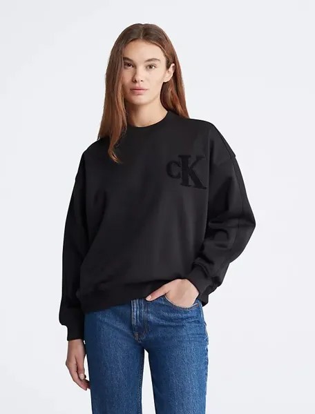 Свитшот Calvin Klein Chenille Monogram Logo Crewneck, черный