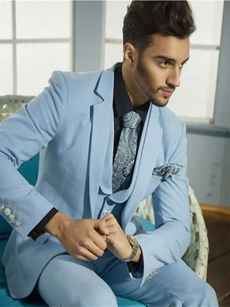 Новый Классический мужской костюм Smolking Noivo Terno, приталенные вечерние костюмы Easculino для мужчин, небесно-голубые смокинги для жениха, вечеринк...