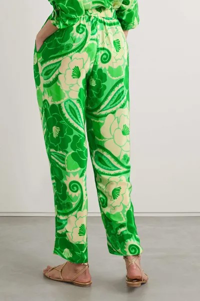 FARM RIO Атласные брюки прямого кроя с принтом Tropical Groove, зеленый