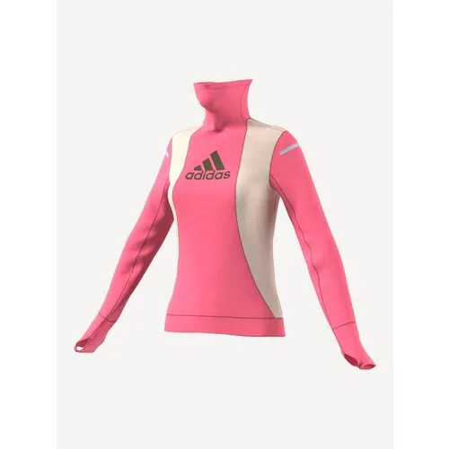 Беговой лонгслив adidas Block LS Tee, силуэт прилегающий, размер L, розовый