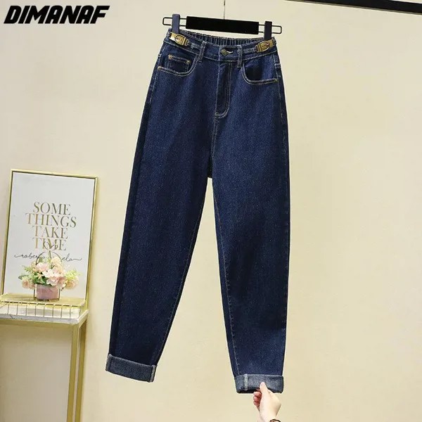DIMANAF 2023 Плюс Размер Весенние джинсы Женщины Пуговицы Эластичные брюки Свободные повседневные женские синие брюки Брюки 5XL