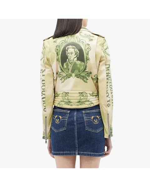 Куртка Moschino Money Print Leather Moto Jacket, белый/зеленый