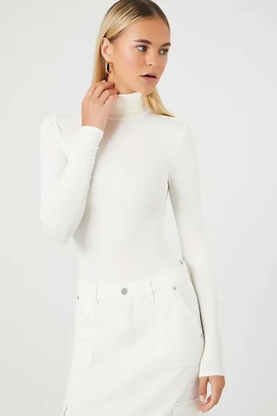 Боди в рубчик с воротником-стойкой Forever 21, ванилла