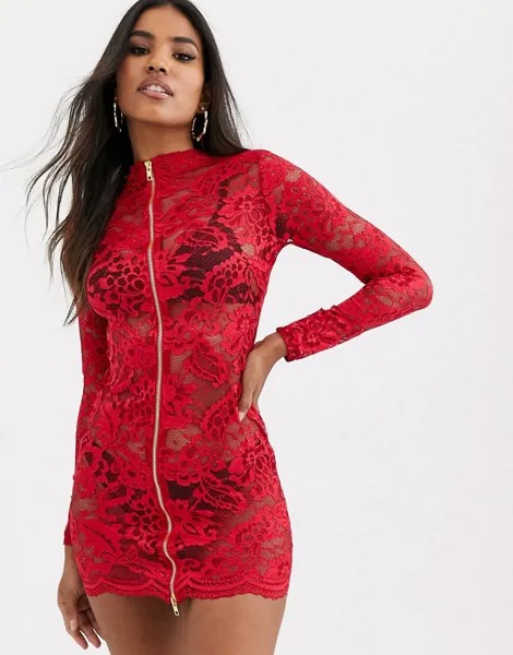 Красное кружевное платье на молнии Ann Summers Blaire-Красный