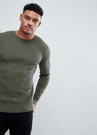 Облегающий джемпер в рубчик цвета хаки ASOS DESIGN-Зеленый цвет