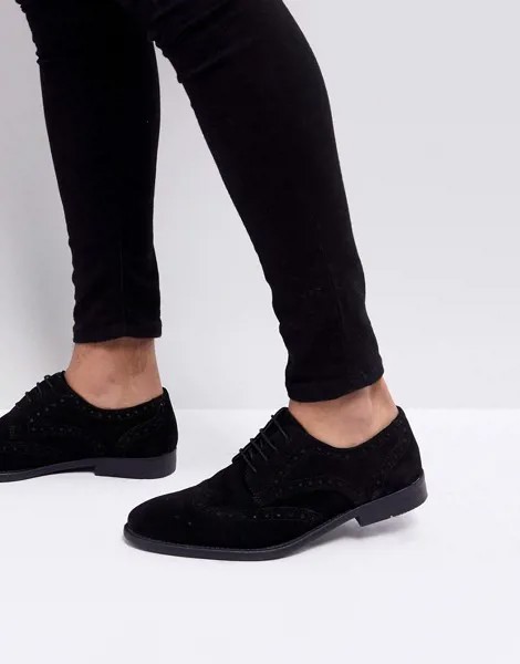 Черные замшевые дерби-броги ASOS DESIGN-Черный цвет