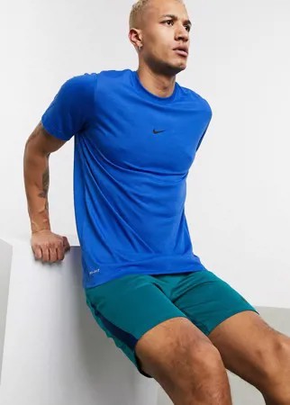 Синяя спортивная футболка с логотипом Nike dri-fit-Голубой