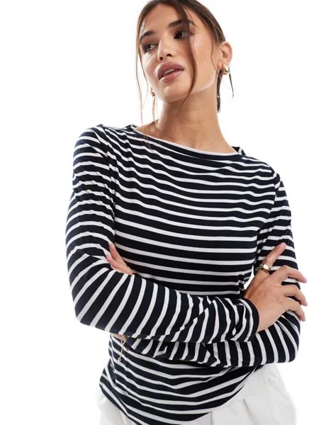 Темно-синяя полосатая футболка с длинными рукавами ASOS DESIGN