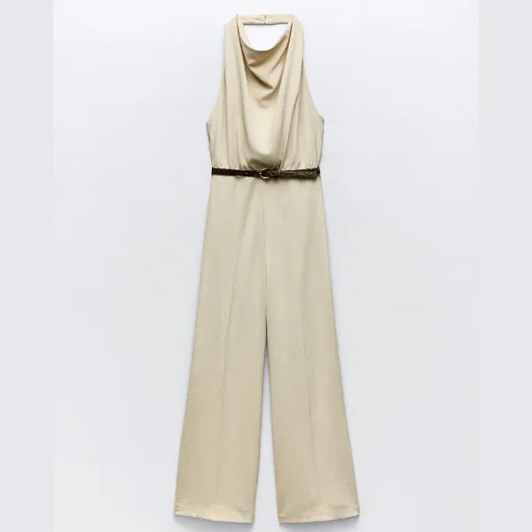 Комбинезон Zara Halterneck With Tie Belt, светло-кремовый
